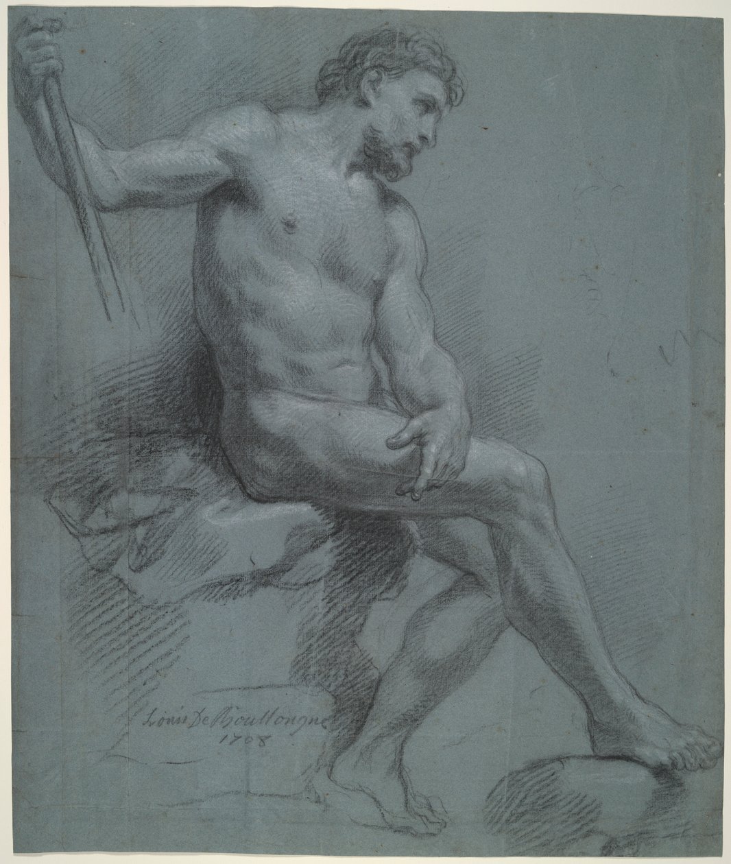 Desnudo masculino sentado de perfil de Louis de Boullogne the Younger