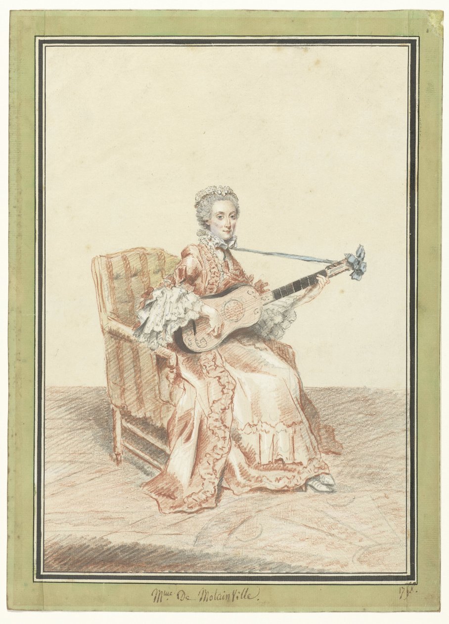 Retrato de Madame de Montainville, tocando la guitarra de Louis de Carmontelle