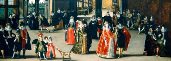 Figuras elegantes bailando en un interior de Louis de Caullery