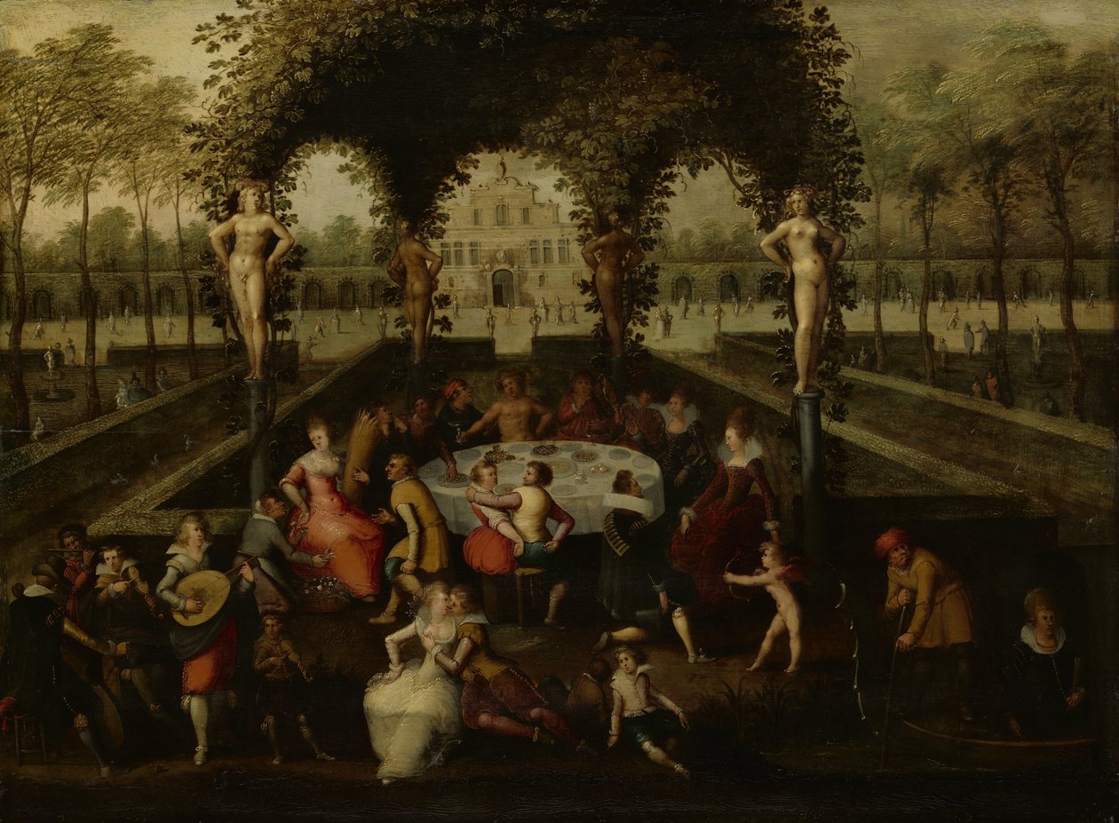 Venus, Baco y Ceres con los mortales en un jardín de amor de Louis de Caullery