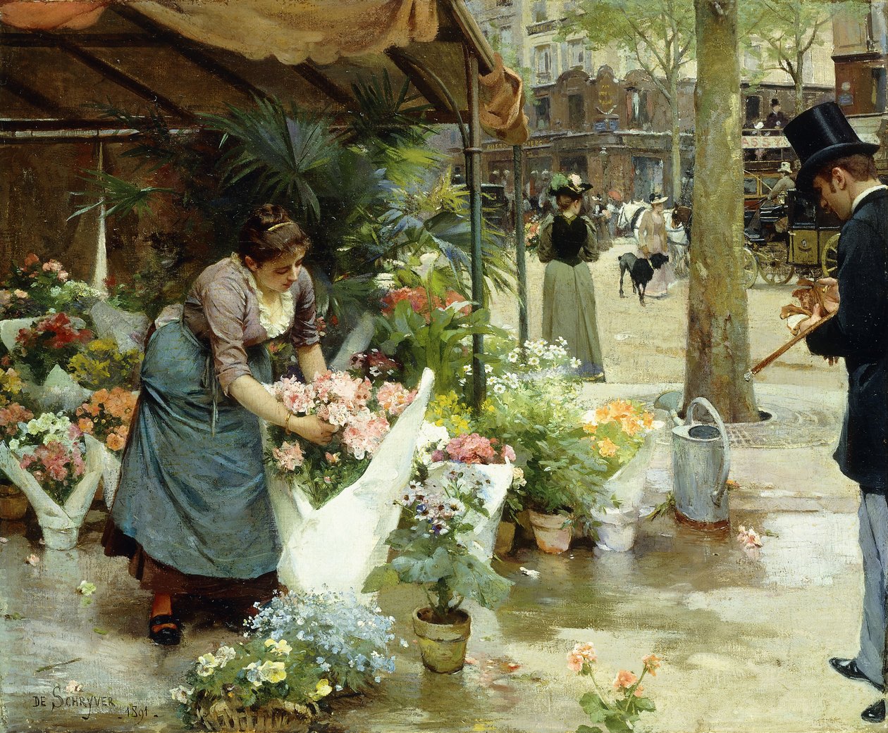 Un mercado de flores en París de Louis de Schryver