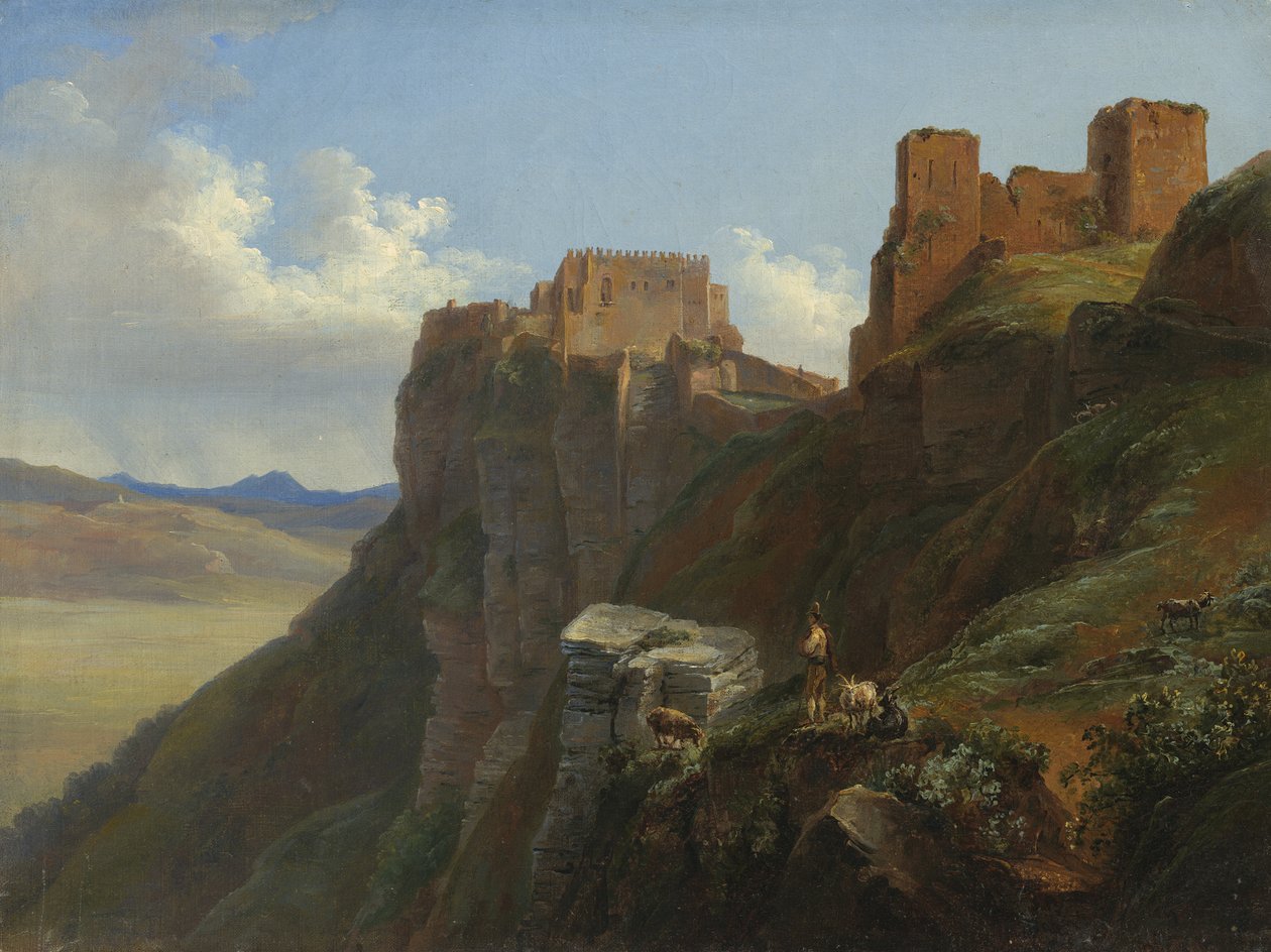 Vista del Castello di San Giuliano, cerca de Trapani, Sicilia de Louise Josephine Sarazin de Belmont