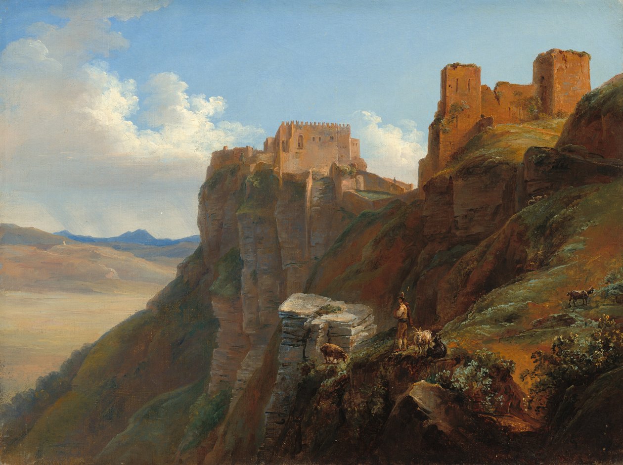 Vista del Castello di San Giuliano, cerca de Trapani, Sicilia, c. 1824-1826 de Louise Josephine Sarazin de Belmont