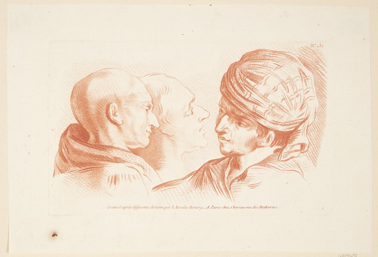 Estudio de tres cabezas masculinas de Louise Rosalie Hémery