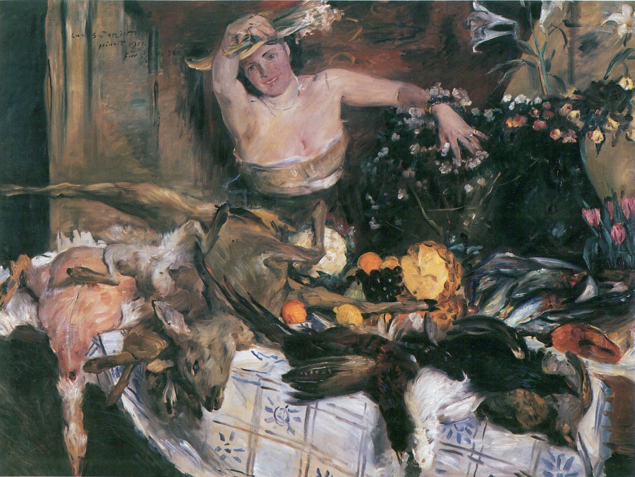 Gran naturaleza muerta con figura de cumpleaños de Lovis Corinth