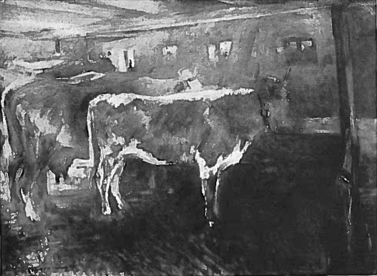 Vacas en el establo de Lovis Corinth