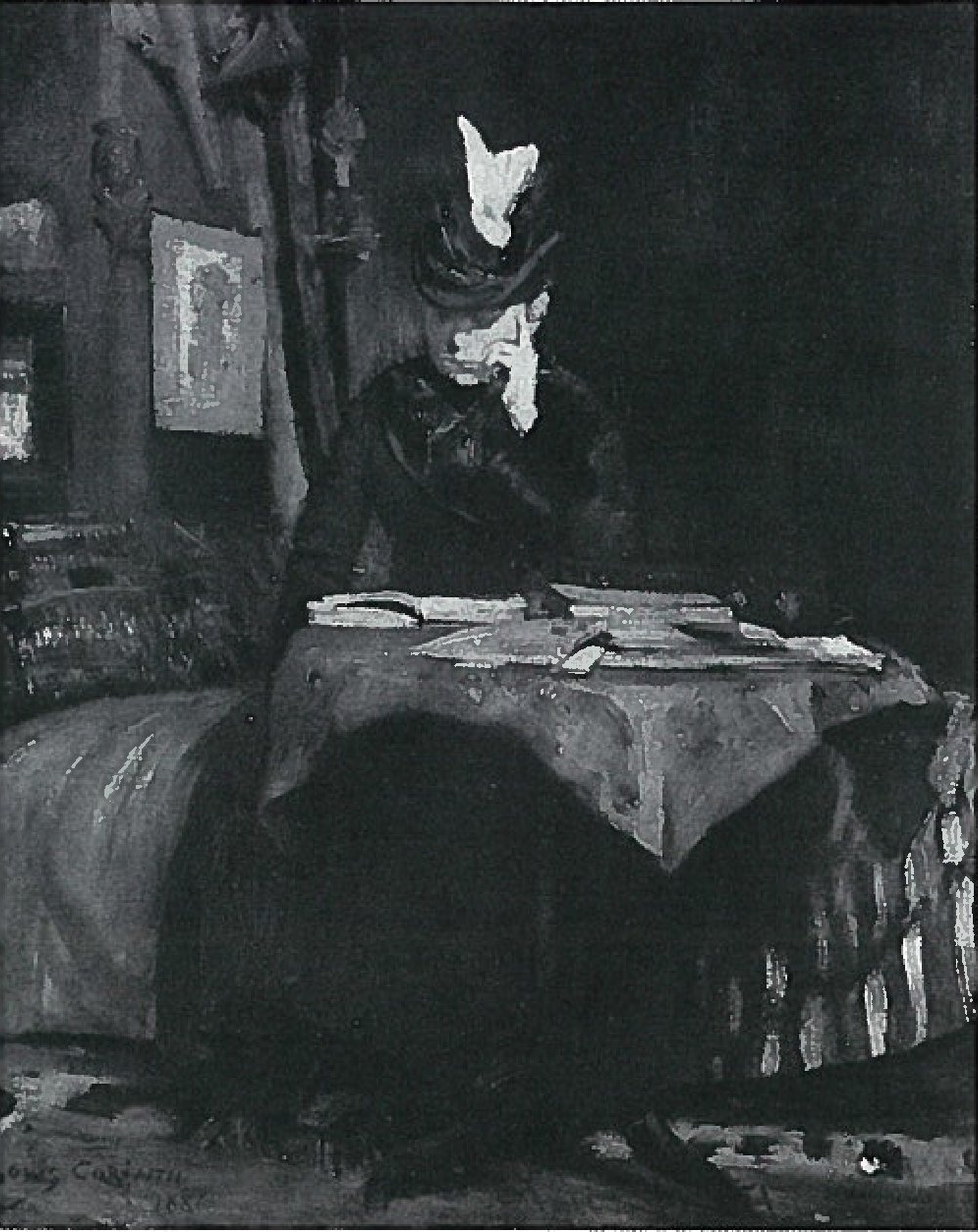 Dama leyendo en la mesa de Lovis Corinth