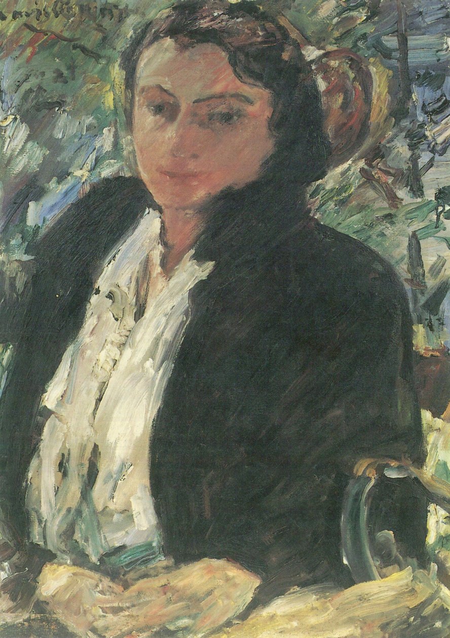 Retrato de Charlotte Corinth con chaqueta de terciopelo verde de Lovis Corinth