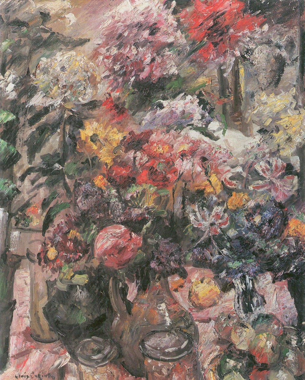 Naturaleza muerta con crisantemos y amarilis de Lovis Corinth