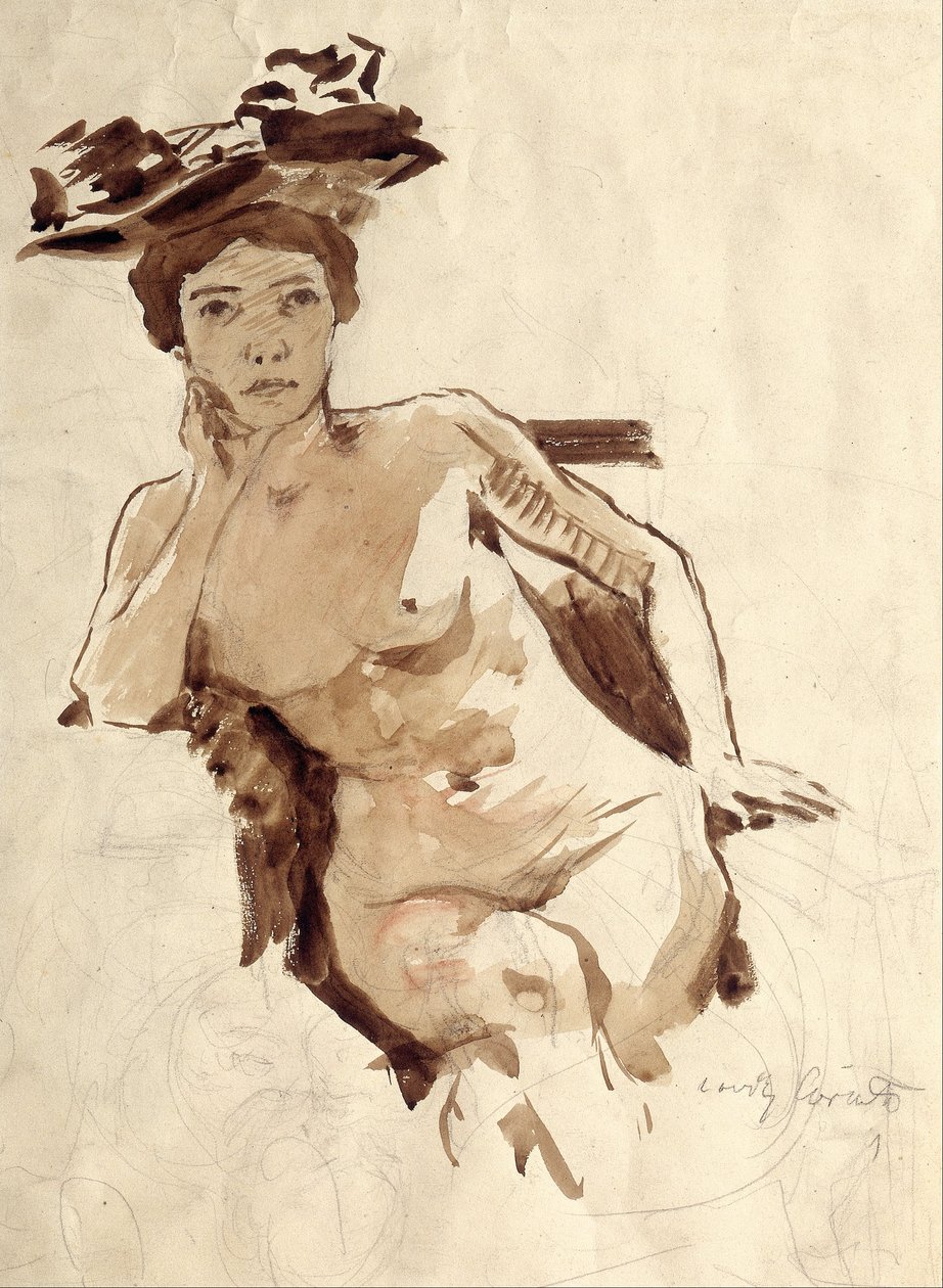 Semidesnudo Femenino con Sombrero de Lovis Corinth