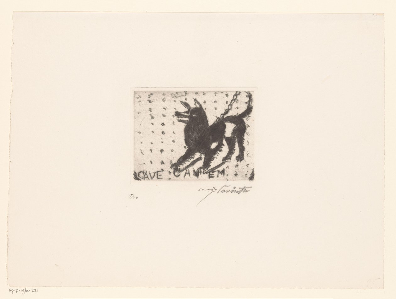 Perro ladrando Cave Canem (título sobre el objeto) de Lovis Corinth (signed by artist)