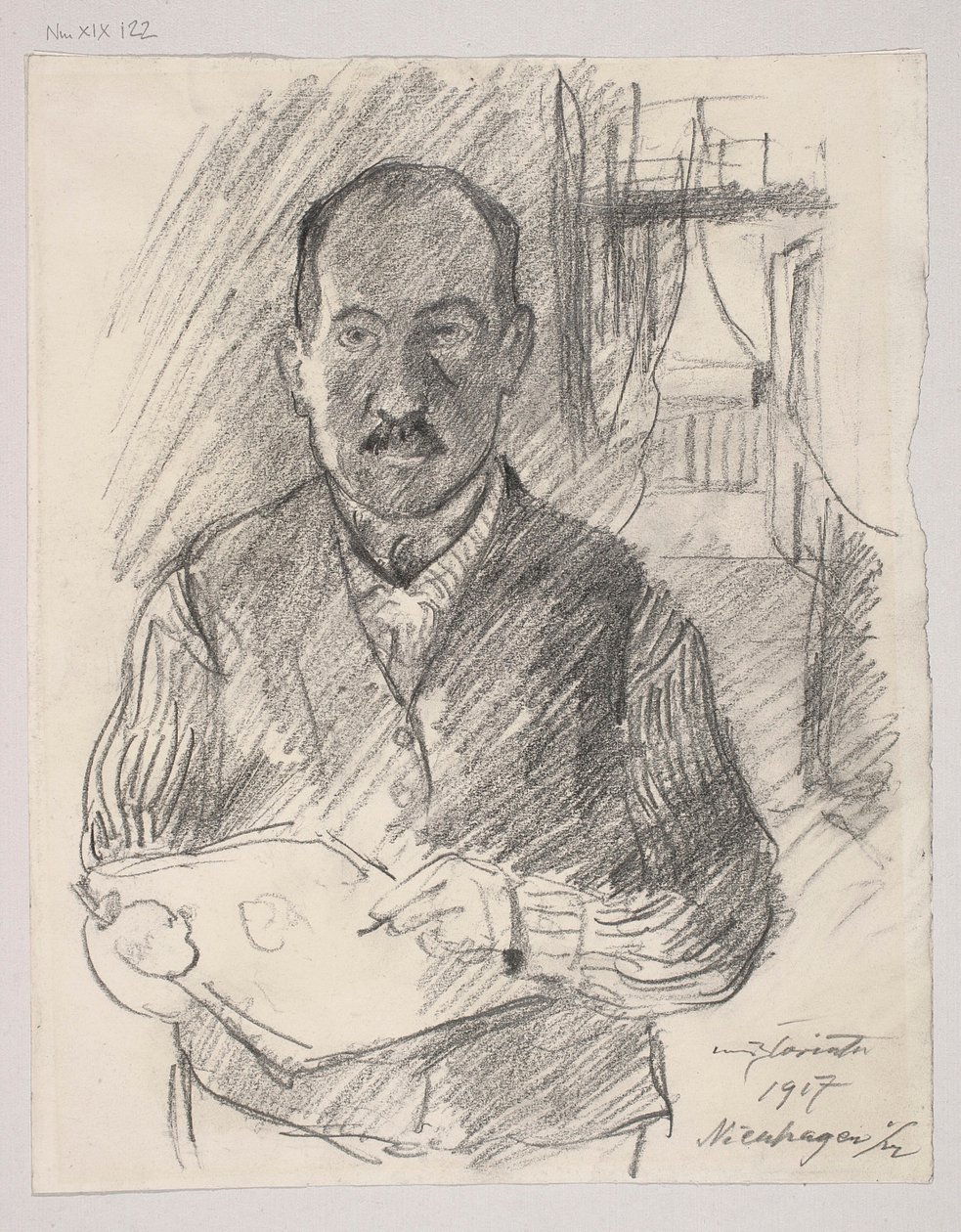 Autorretrato; reverso: Boceto de un paisaje de Lovis Corinth