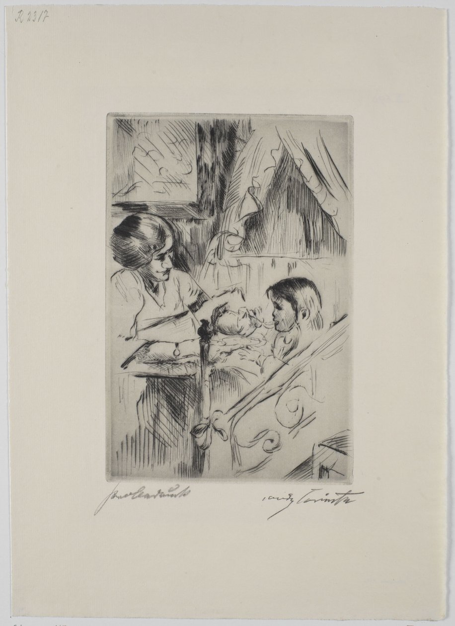 Niño en la cama y madre de Lovis Corinth
