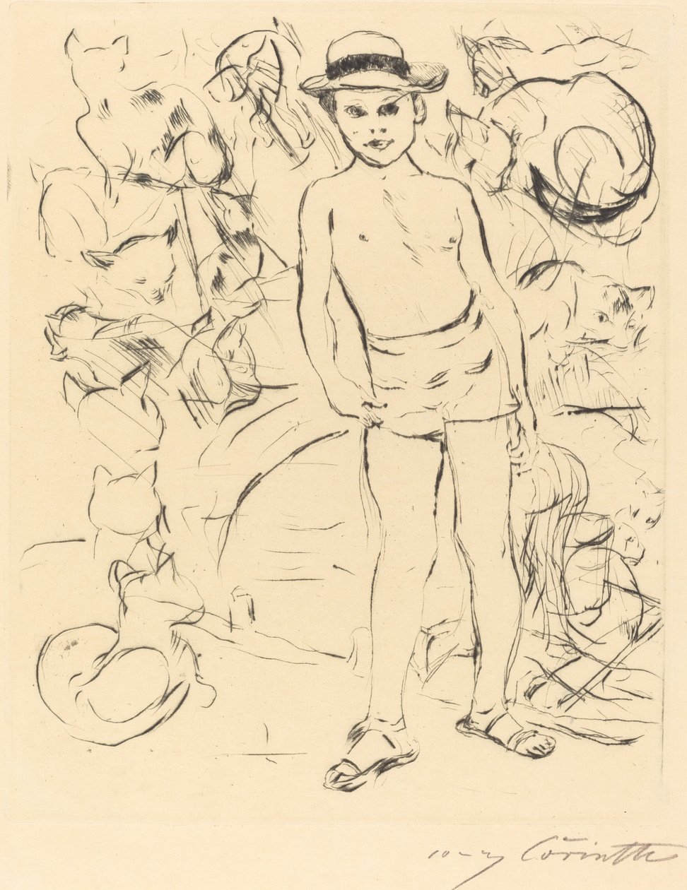 Niño con Bañador y Sombrero de Paja de Lovis Corinth
