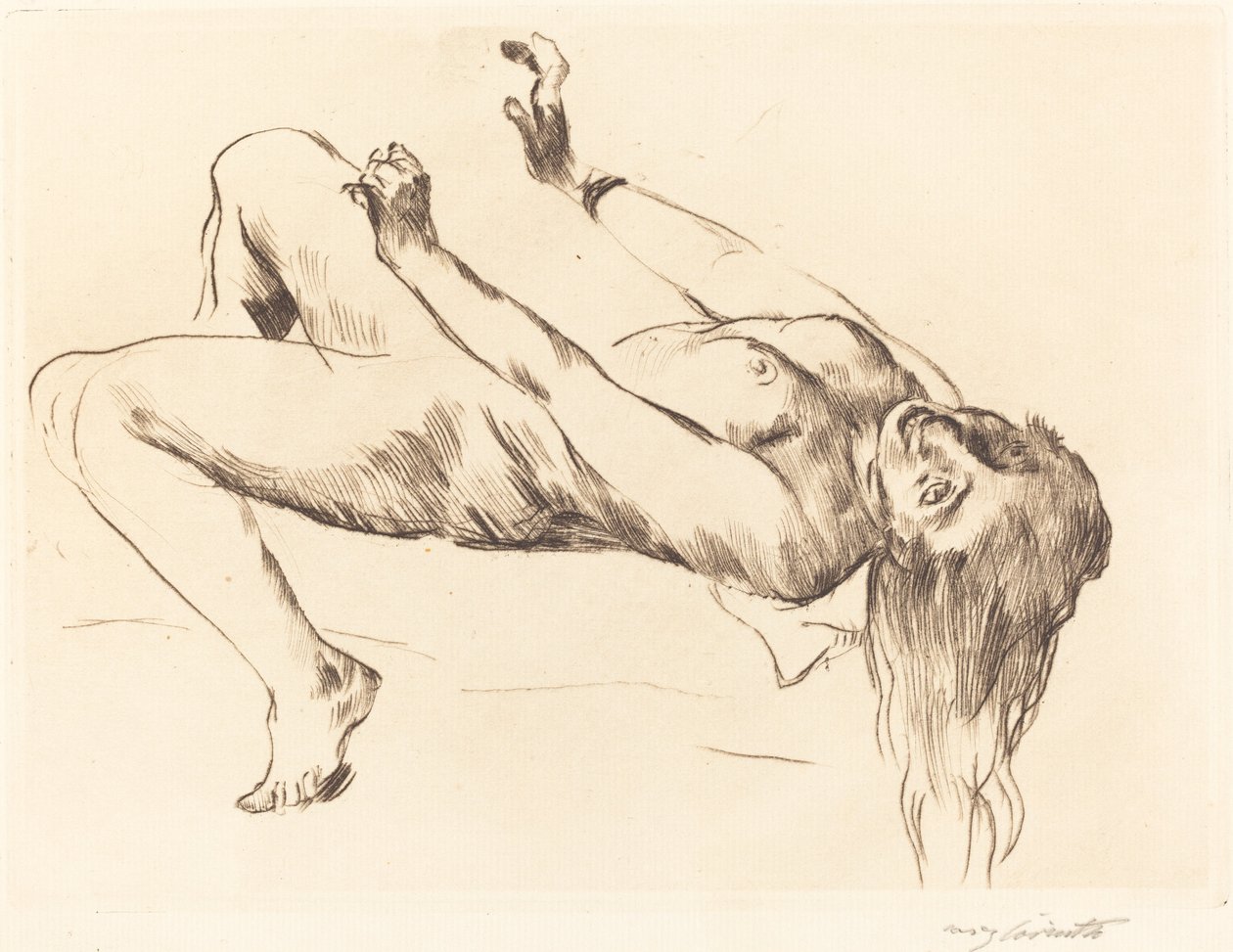 Liegender Weiblicher Akt.—Studie zu "Joseph und Potiphar" de Lovis Corinth