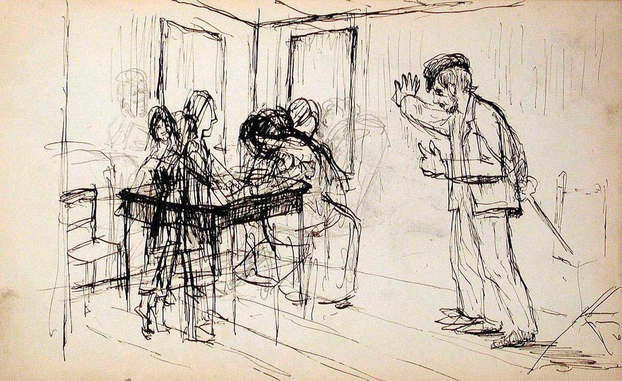 Cabaña de troncos (recto), figuras en un interior (verso) de Lovis Corinth