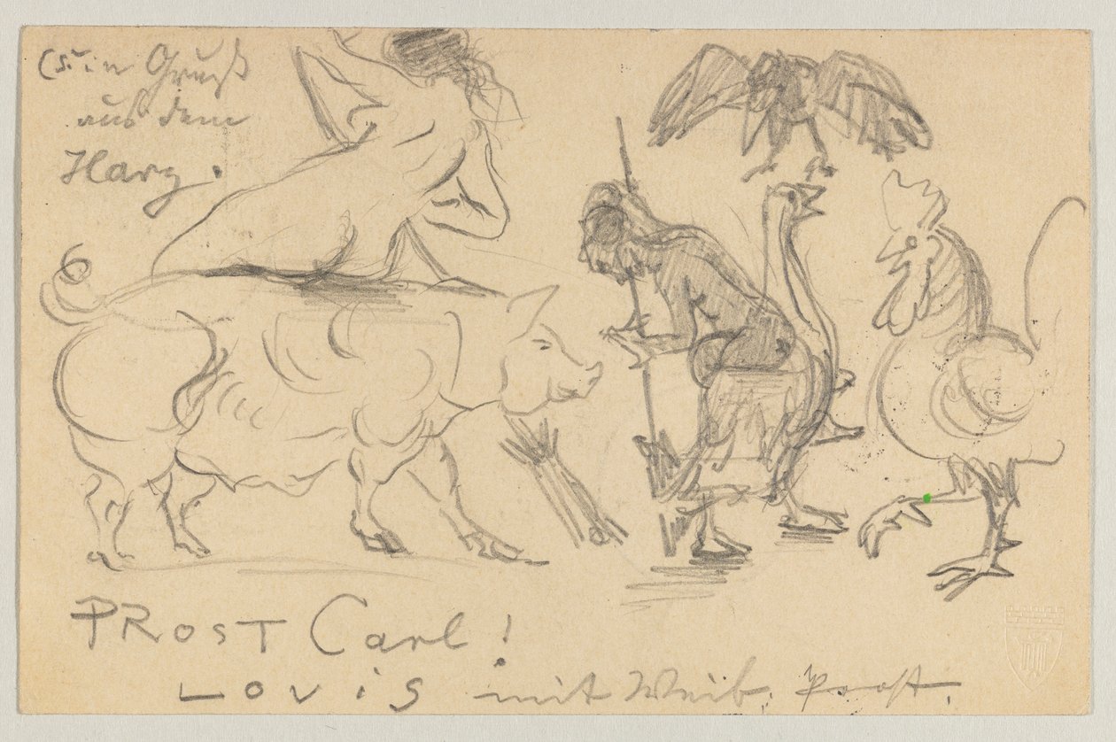 Lovis Corinth a Carl Strathmann: postal, matasellada el 21 de julio de 1905 de Lovis Corinth
