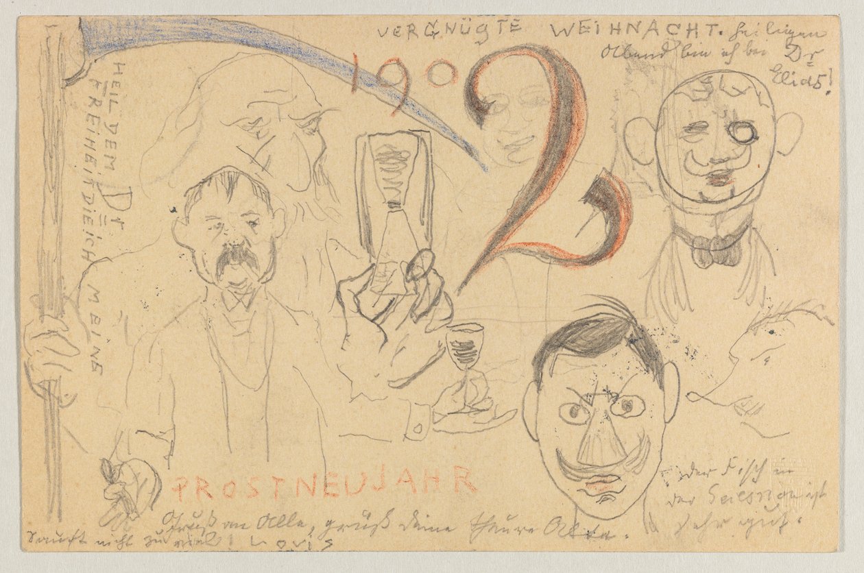 Lovis Corinth a Carl Strathmann: postal, matasellada el 24 de diciembre de 1901 de Lovis Corinth