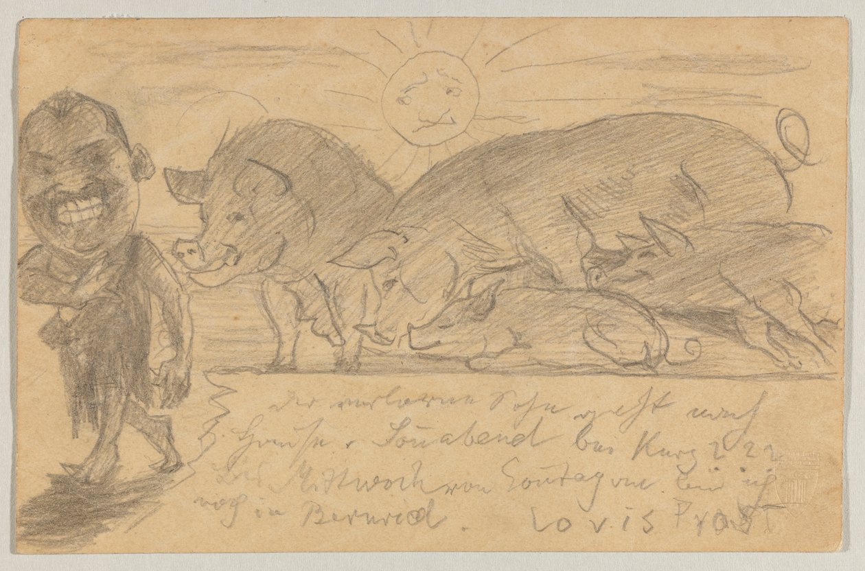 Lovis Corinth a Carl Strathmann: postal, matasellada el 25 de agosto de 1899 de Lovis Corinth