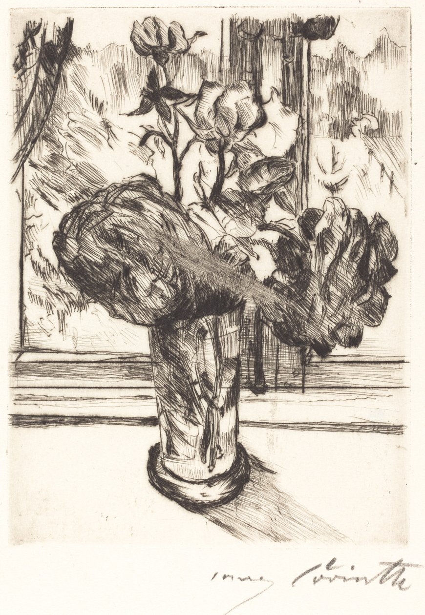 Rosas en un vaso de agua de Lovis Corinth