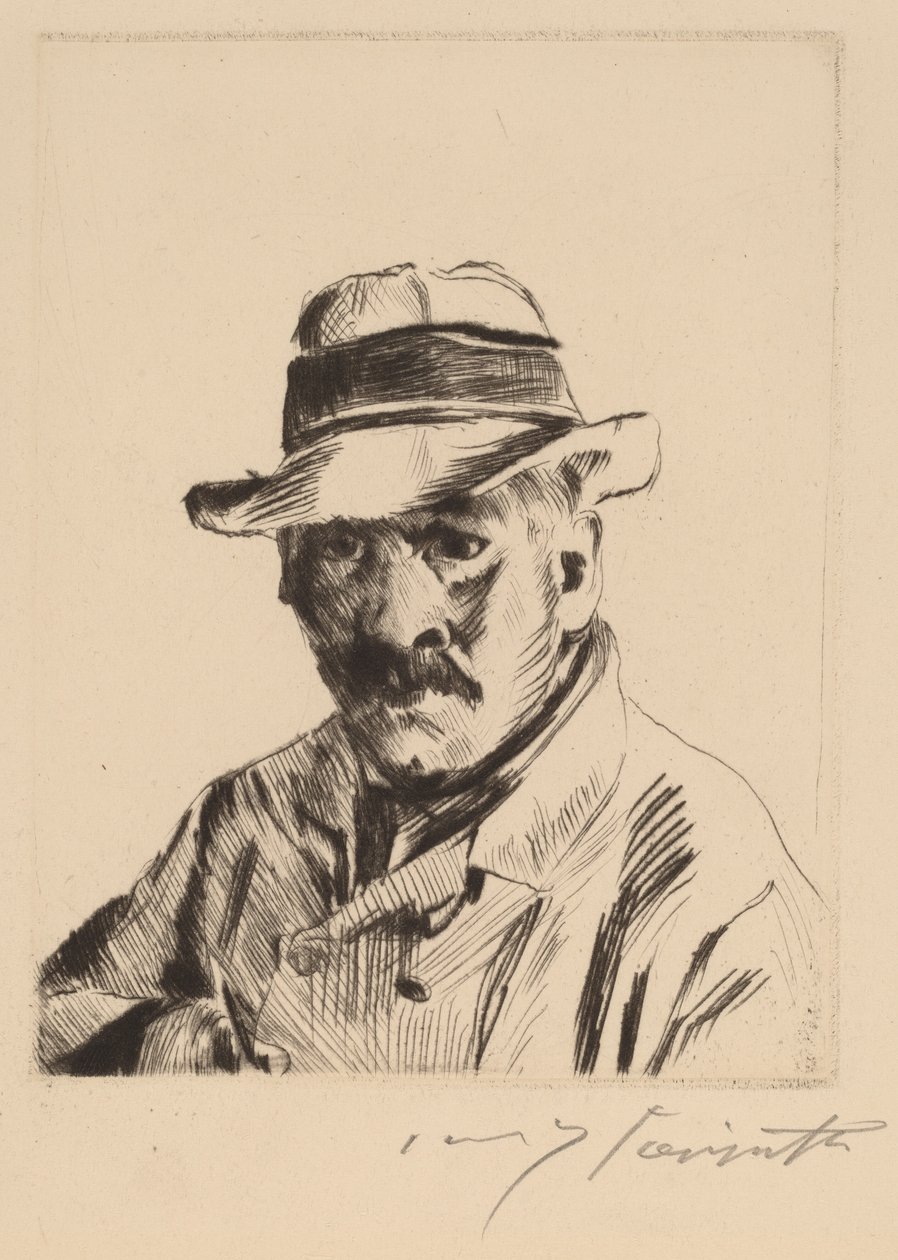 Autorretrato con sombrero de paja, busto de Lovis Corinth