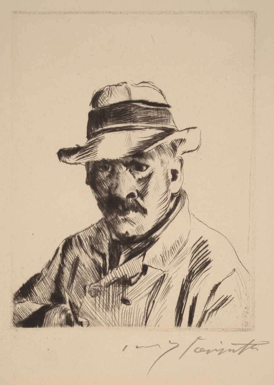 Autorretrato con sombrero de paja, de medio cuerpo de Lovis Corinth