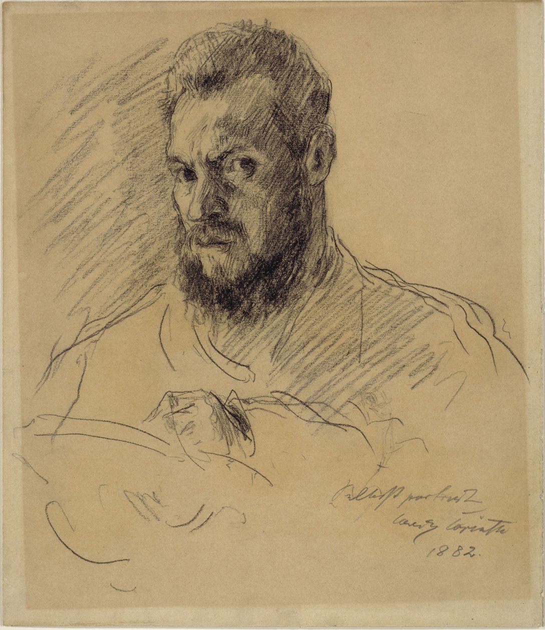 Autorretrato con barba tupida, dibujando de Lovis Corinth