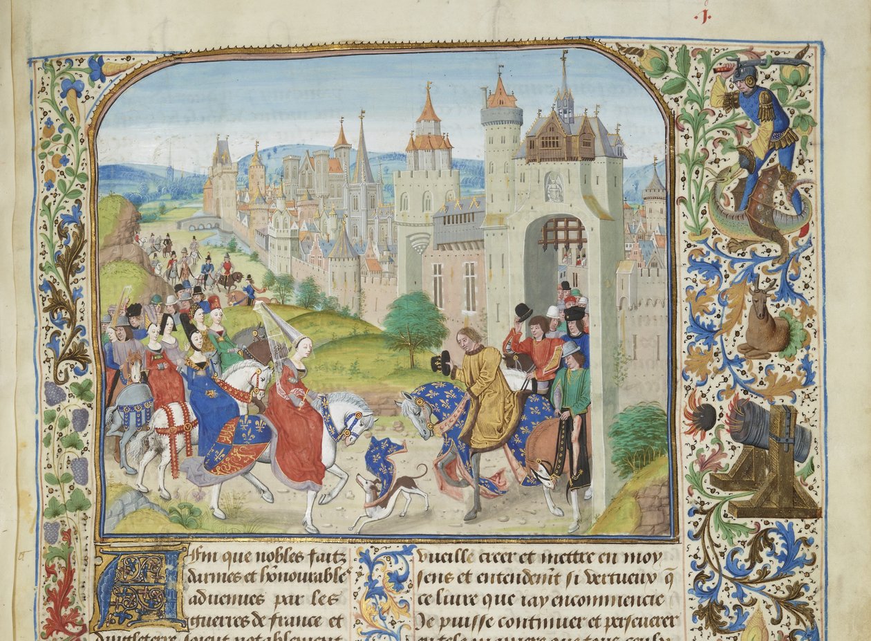 Isabel de Francia recibida por su hermano Carlos IV en París, ca. 1470-1475 de Loyset Liedet