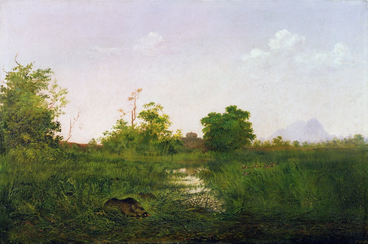 Una manada de jabalíes en el tanque Sindolia, Nasirabad Khandesh de Lt. Colonel George Dudley Carleton