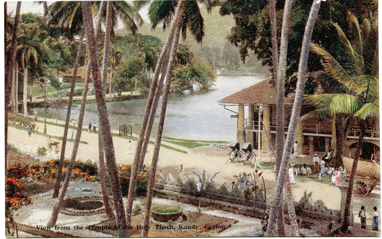 Vista desde el Templo del Diente Sagrado, Kandy, Ceilán, c.1900-20 (fotografía coloreada a mano) de Ltd. Ceylon Plâté