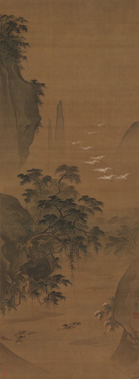 Paisaje otoñal con garzas y patos de Lu Ji