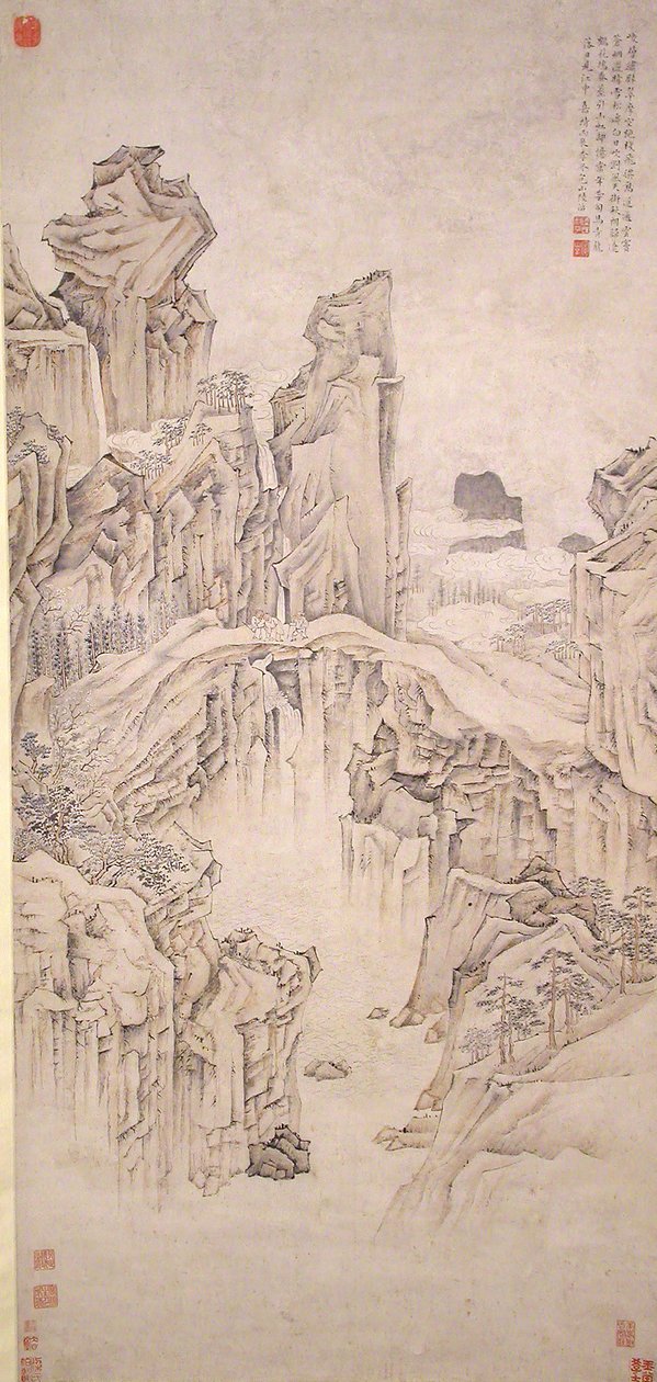 Puente de roca natural, fechado en 1556 de Lu Zhi