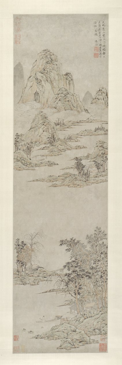 Remando bajo cielos despejados de otoño (Montañas distantes) de Lu Zhi