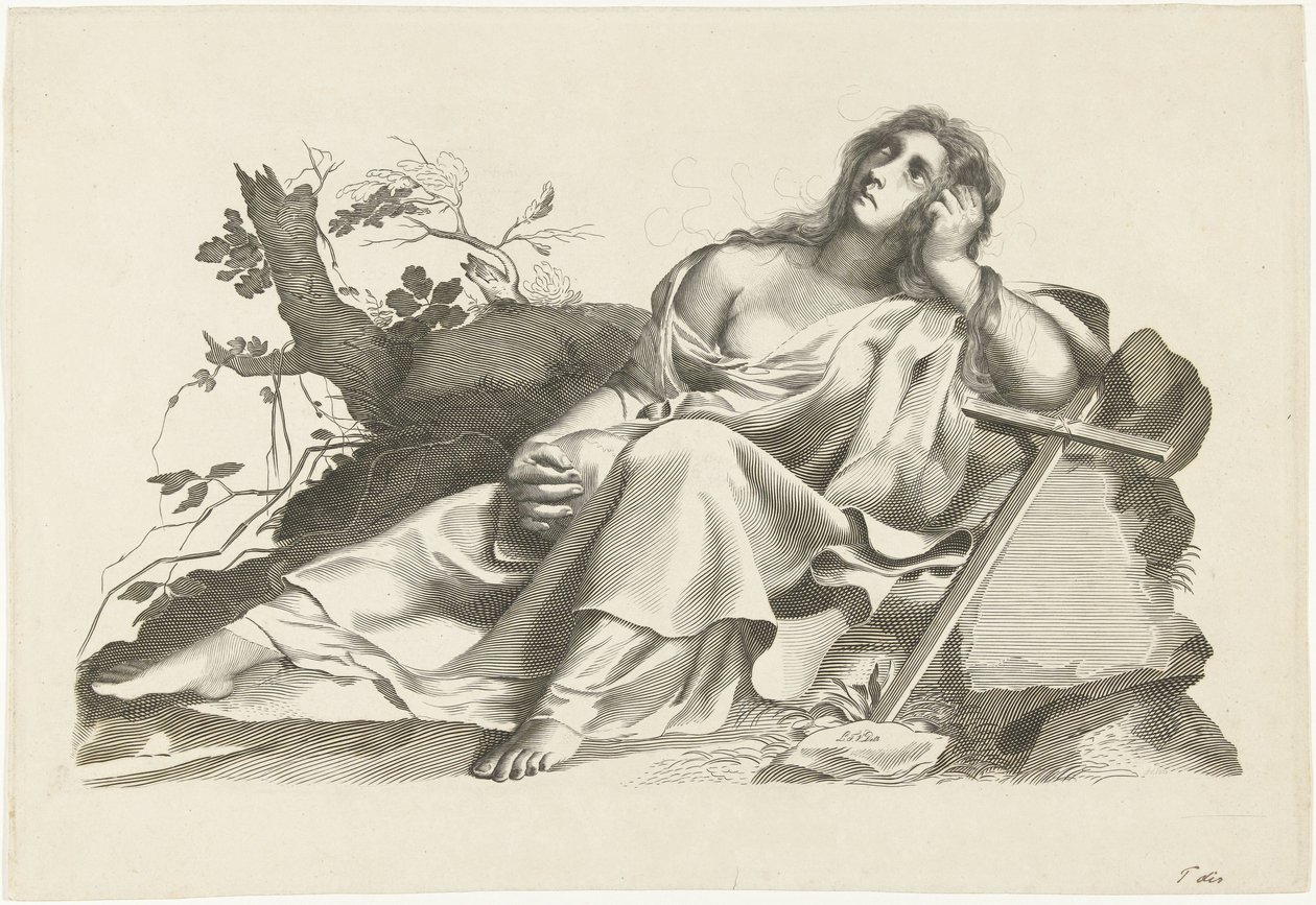 Personificación de la esperanza sentada con cruz. de Lubertus Teunis van Deth
