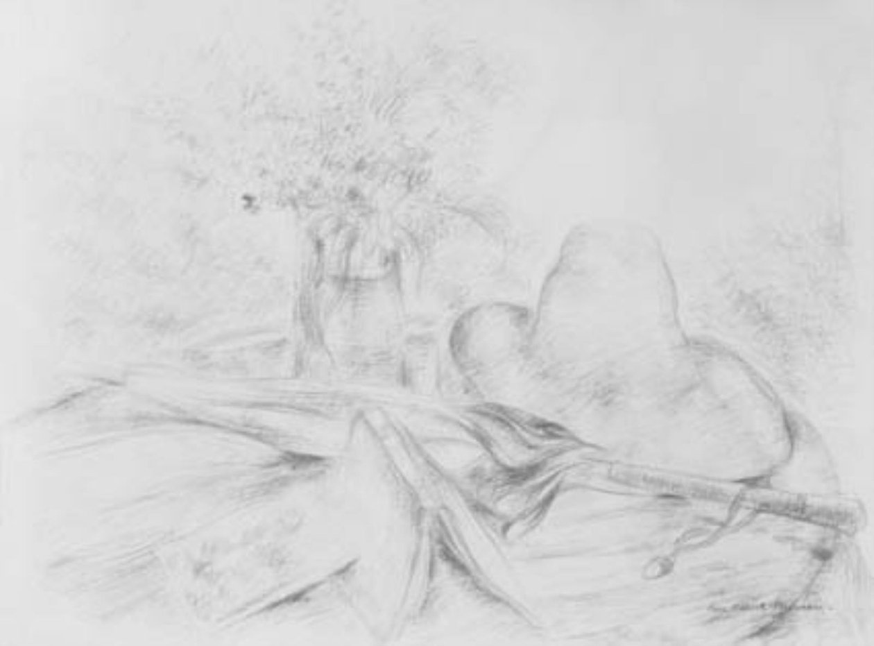 Naturaleza muerta con parasol, libro, sombrero y jarrón de Luc Albert Moreau