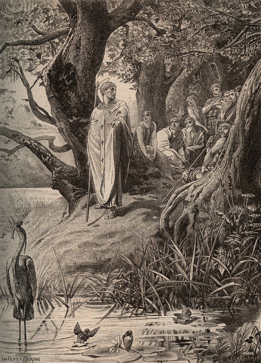 Apólogo de los pájaros pescadores, contado por San Martín a los habitantes de las orillas del Loira - grabado por Luc Olivier Merson (1846-1920) de Luc Oliver Merson