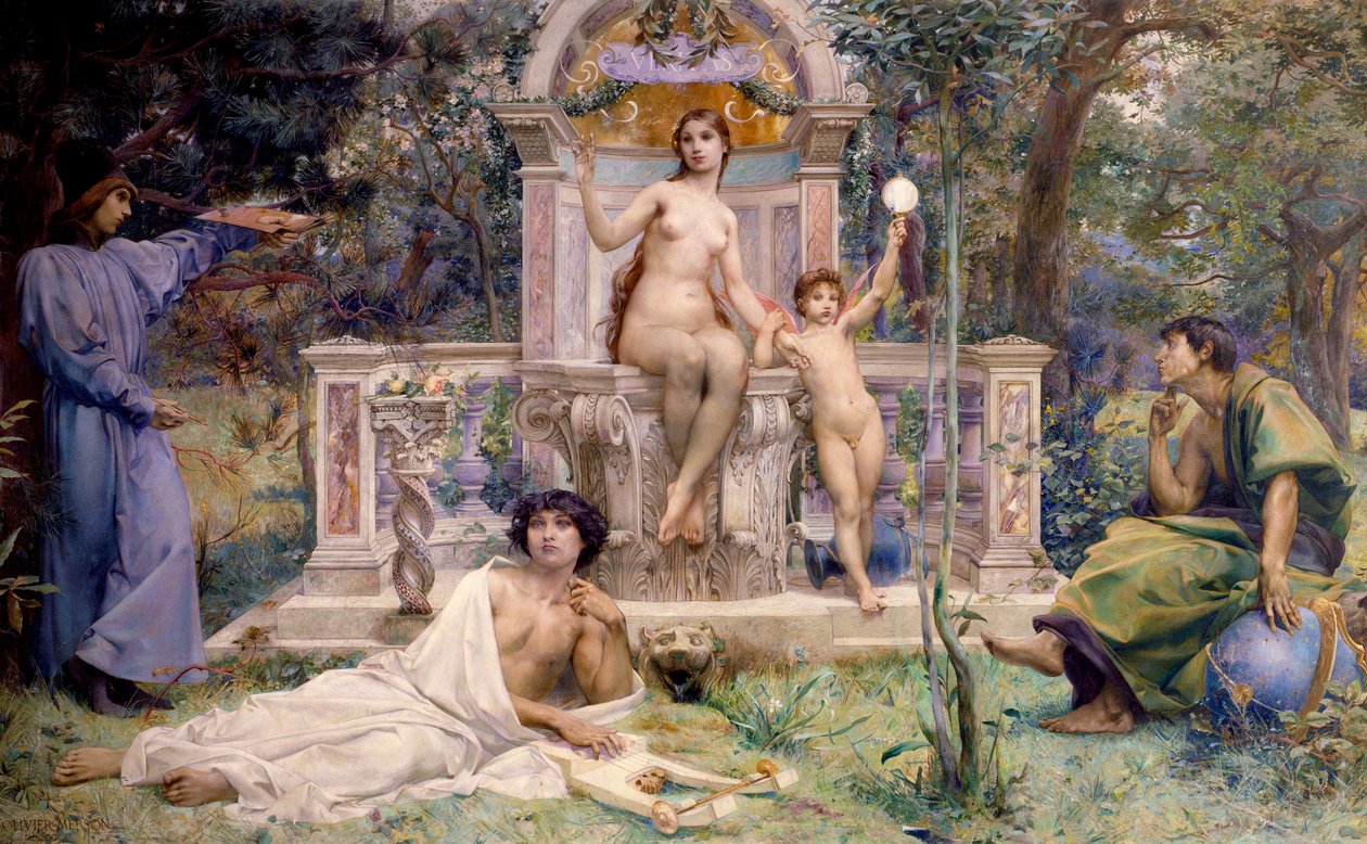 Decoración del Hotel Watel-Dehaynin: la Verdad. Está rodeada de alegorías de astronomía, música y poesía, y pintura. Pintura de Luc Olivier Merson (1846-1920) de Luc Oliver Merson