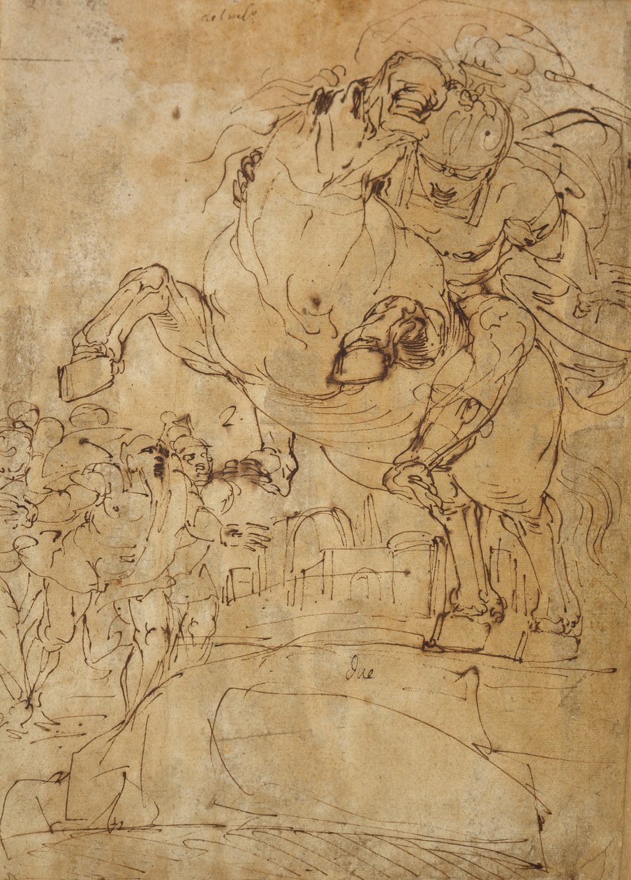 Marcus Curtius saltando al abismo, c.1574 de Luca Cambiaso