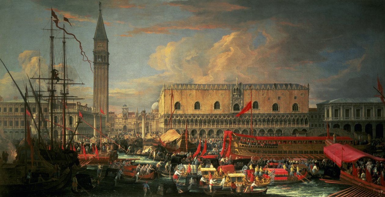 Bucintoro en el Bacino, Venecia de Luca Carlevaris