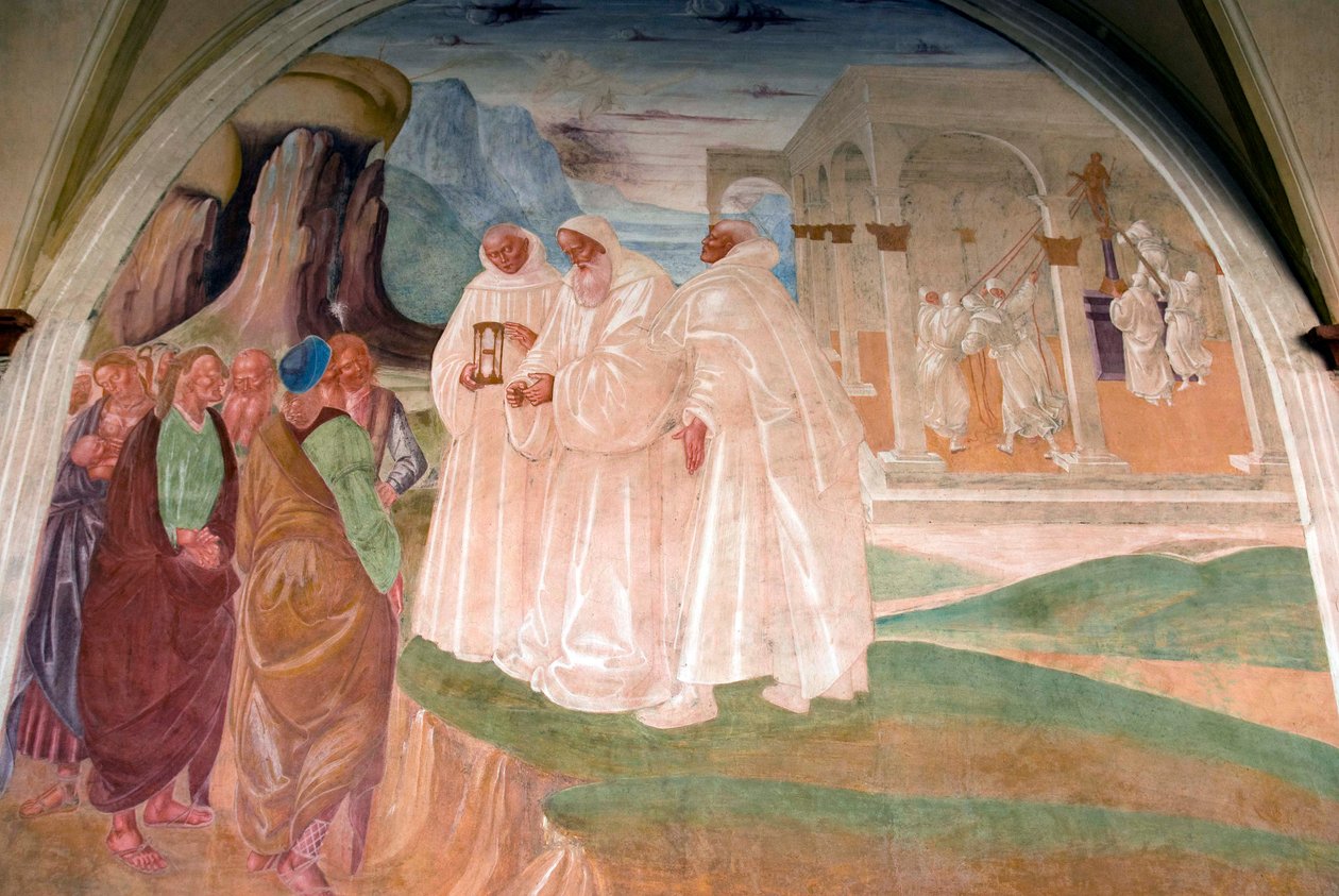San Benito evangelizando a los habitantes de Montecassino de Luca Signorelli