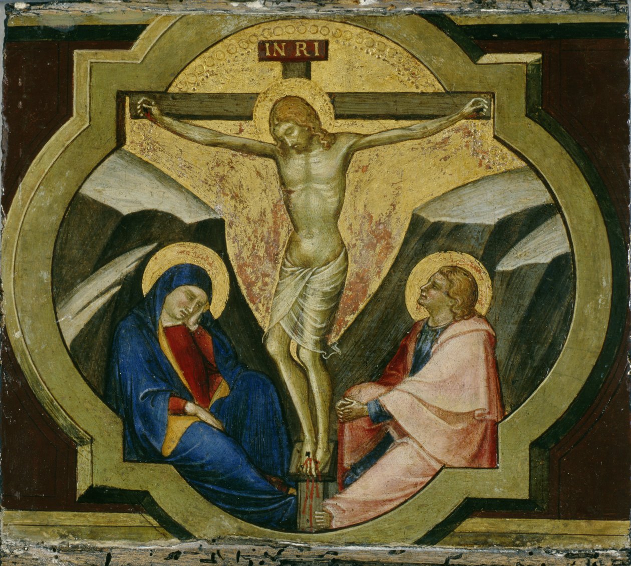 Cristo en la cruz con los santos María y Juan, c.1370 de Luca di Tommè