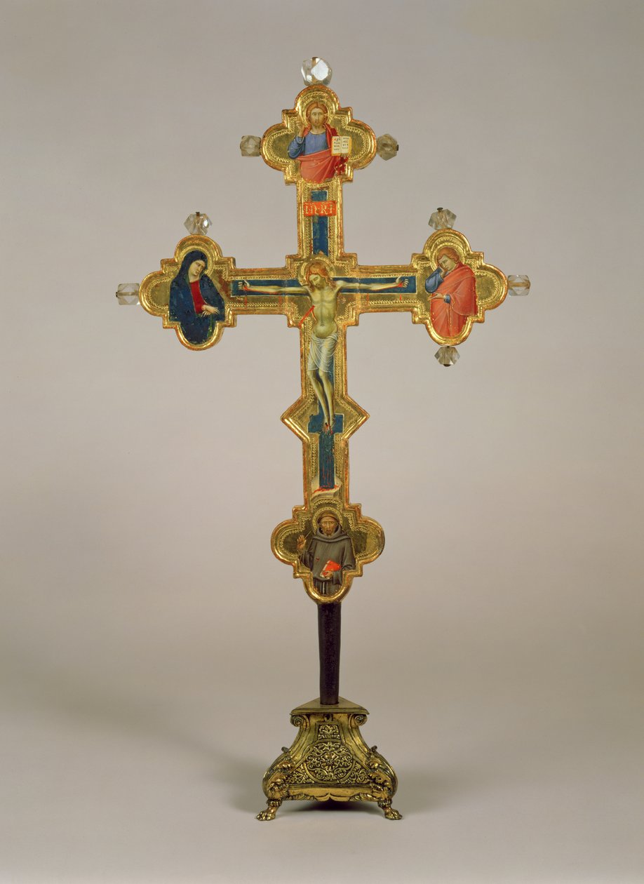 Cruz portátil, decorada con escenas de Cristo crucificado con la Virgen, San Juan Evangelista y San Francisco (anverso) de Luca di Tommè