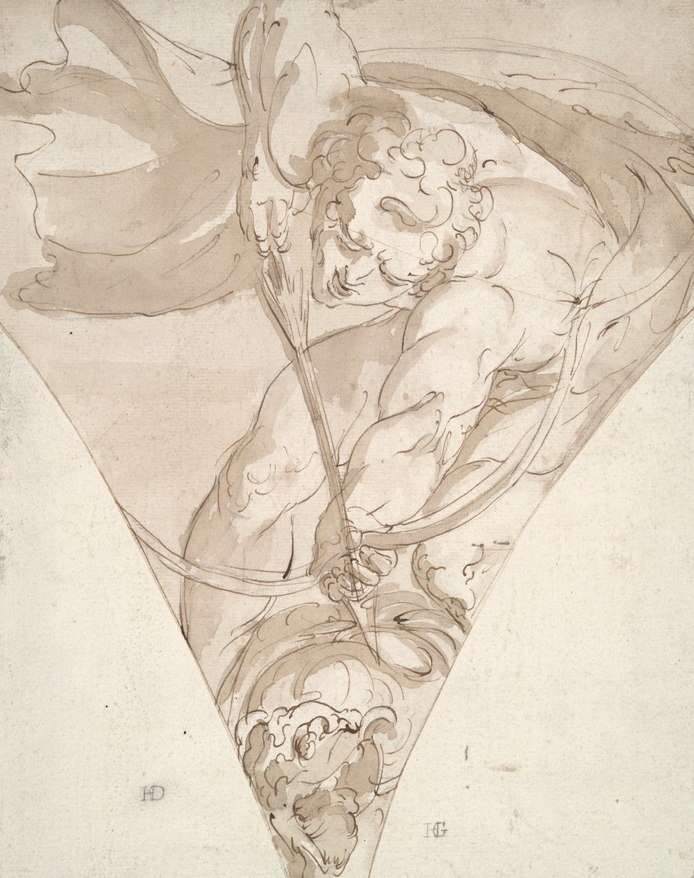 Apolo matando a la pitón, estudio para una enjuta en el Palazzo Antonio Doria (Palazzo della Prefettura), Génova de Luca Cambiaso