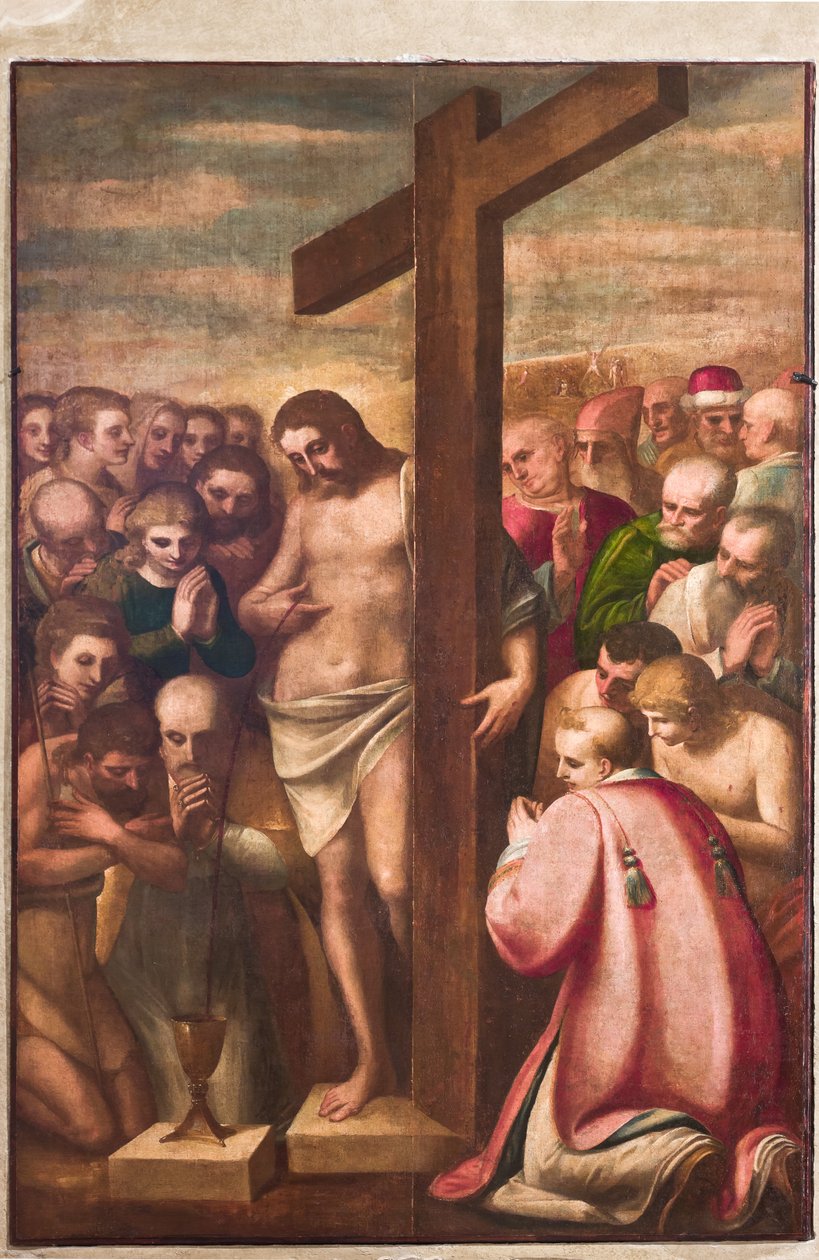 Génova, Duomo (Catedral de San Lorenzo), sacristía, capilla: "Cristo eucarístico adorado por los santos", de Luca Cambiaso, hacia 1580 de Luca Cambiaso