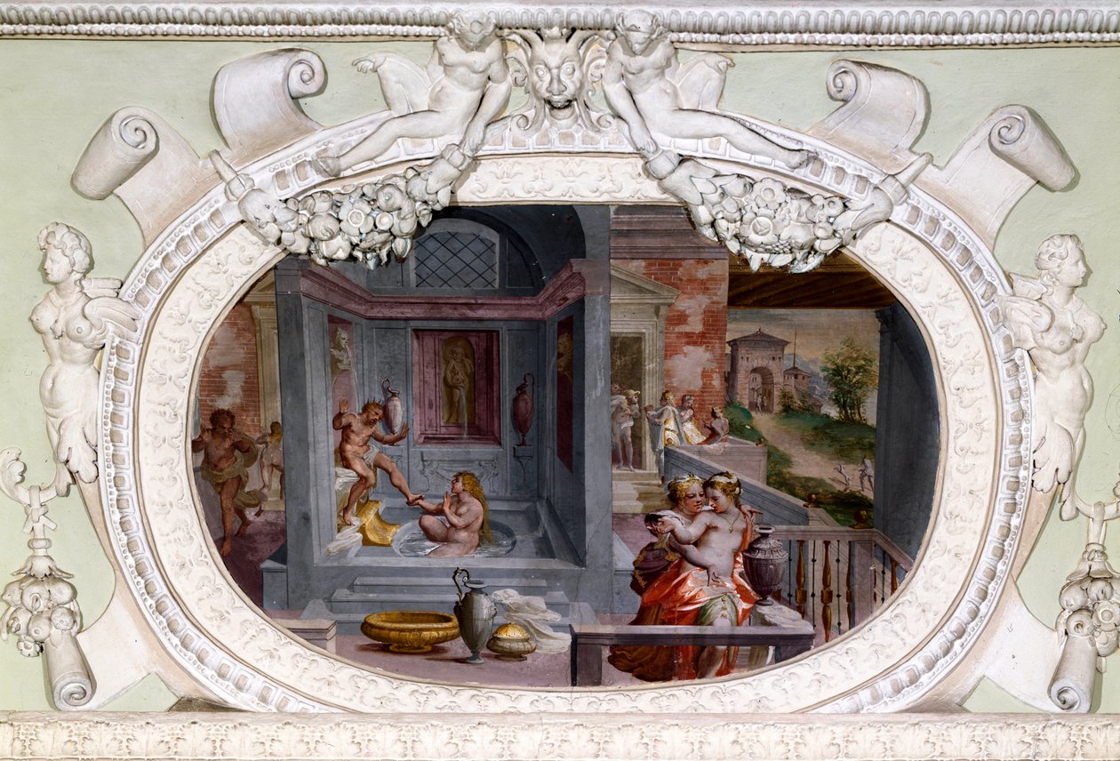 Escenas de baño, seducción. Fresco de Luca Cambiaso (1527-1585) de Luca Cambiaso