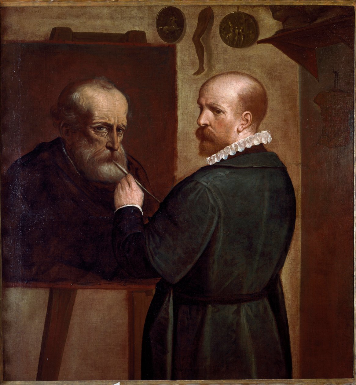 Autorretrato del artista haciendo el retrato de su padre de Luca Cambiaso