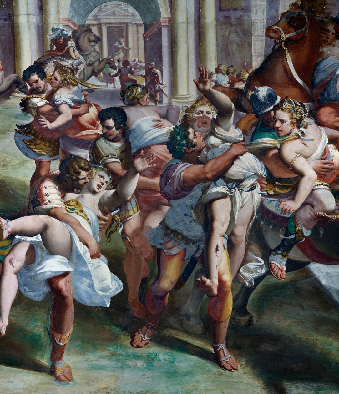 El rapto de las sabinas (siglo XVI), de Luca Cambiaso (1527-1585), fresco, Villa Imperiale, Génova, Liguria, Italia, detalle de Luca Cambiaso