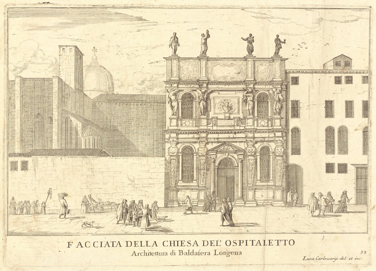 Fachada de la iglesia del Ospitaletto (placa 33) de Luca Carlevariis