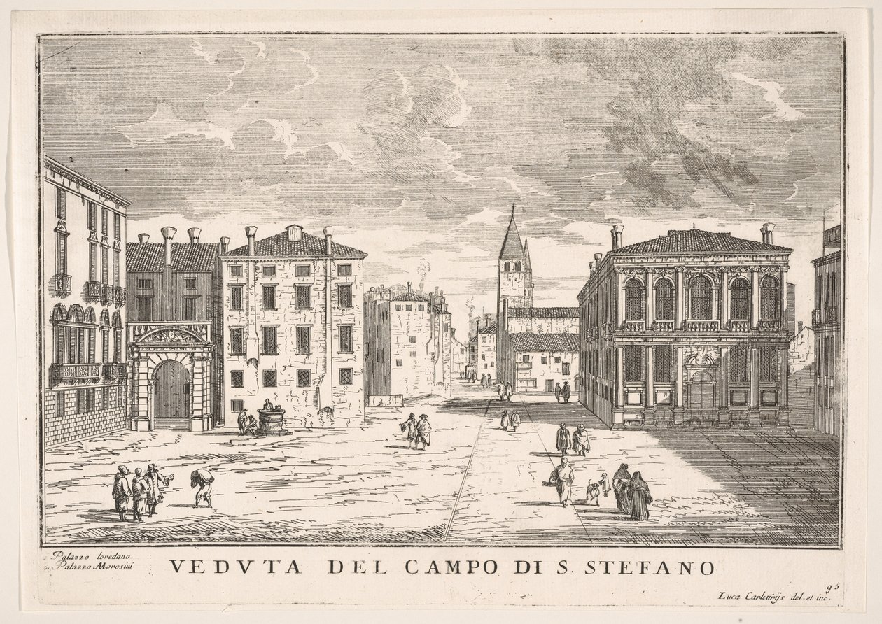Vista del Campo Santo Stefano con el Palacio Loredan y el Palacio Morosini, Venecia, 1703 de Luca Carlevarijs