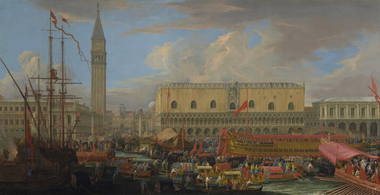 El Bucintoro Partiendo del Bacino di San Marco, 1710 de Luca Carlevaris
